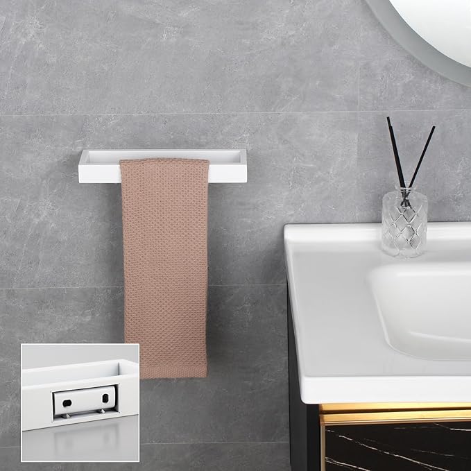 GERZWY 3-Piece Bathroom Accessory Set Stainless Steel Toilet Paper Holder Towel Ring Towel Hooks Wall Mount, White