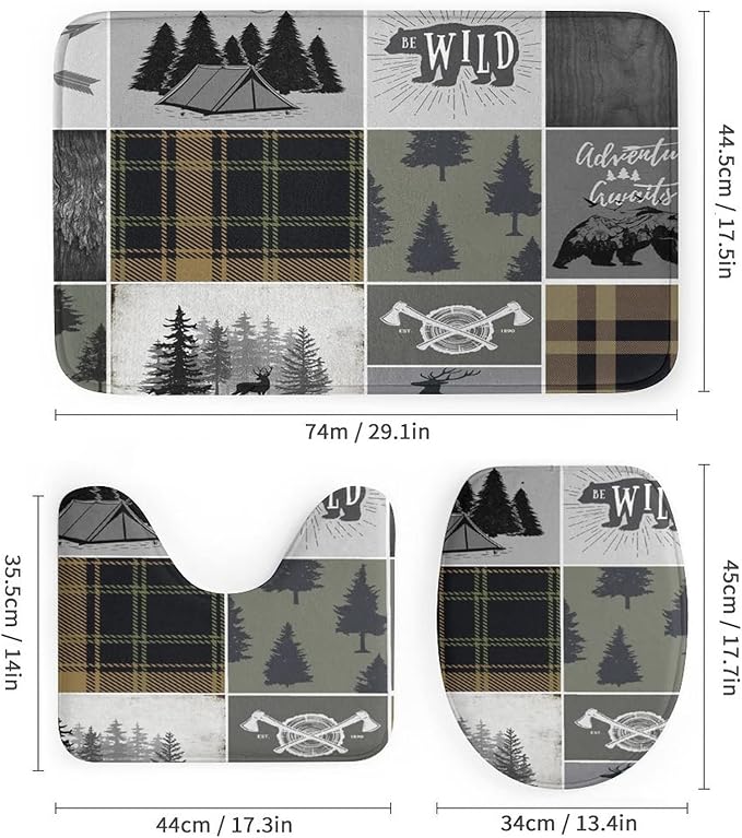 Rustic Cabin Bear Deer Shower Curtain Sets with Rugs 4 Piece Accessories Bathroom Curtains Shower Set Include Shower Curtain Non-Slip Rug Toilet Lid Cover Bath Mat One Size