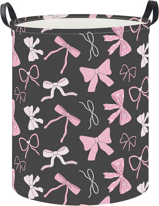 19.7" Laundry Basket,Kids Dirty Clothes Hamper,Waterproof Toys Storage Bin,Room Decor,Gift Baskets,Nursery Hamper(Bowknot)