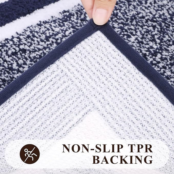Pauwer Bathroom Sets, Non Slip Bath Mats, Absorbent Shower Rugs for Bathroom Floor, Tub and Shower, Navy