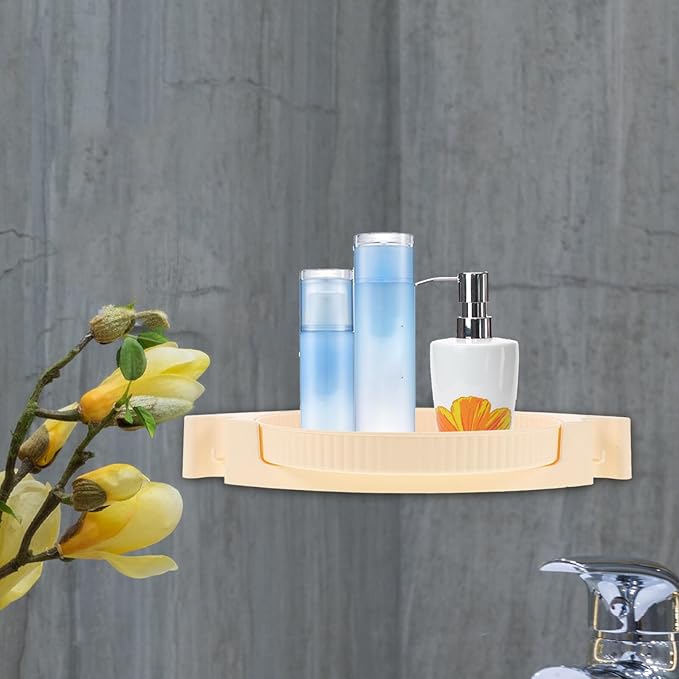 Rotatable Corner Wall Mounted Shelf for Bathroom and Kitchen, No Drilling Floating Storage Rack with 360° Rotating Organizer, Milk White Multifunctional Bathroom Shelf