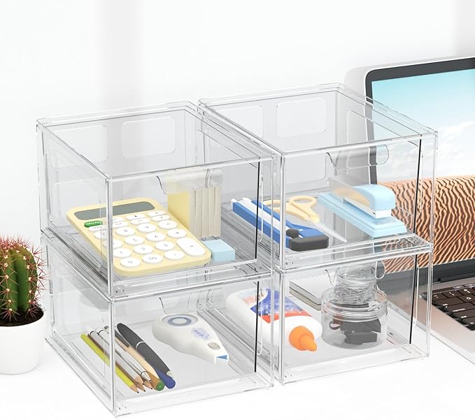 StorMiracle 2 Pack Clear Makeup Organizer and Acrylic Organizers???Plastic Storage Bins with Handles for Vanity, Kitchen Cabinets, Pantry Organization and Storage