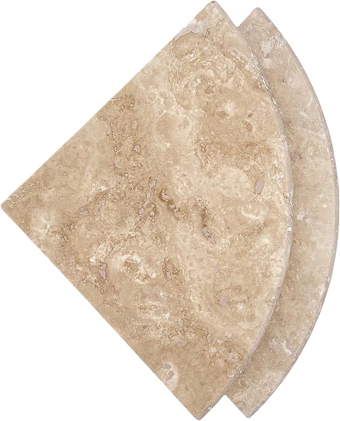 Tenedos Premium Quality Durango Cream Filled and Honed Ivory Light Travertine Bathroom Corner Shower Shelf 9'' (Pack of 2)