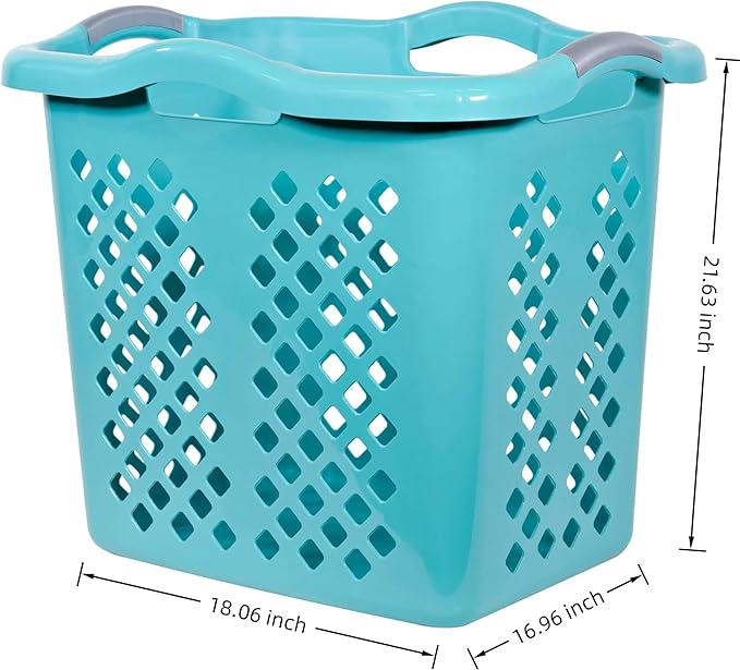 (2-Pack) 2 Bushel Plastic Laundry Baskets with Handles, Featuring Ventilation Design. Suitable for Laundry and Storage. Applicable to Bedrooms, Bathrooms, Dormitories. Convenient to carry. (‎Blue)