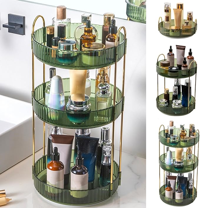360° Rotating Makeup Organizer, Makeup Storage Shelf, Bathroom Makeup Carousel Spinning Holder Rack, High-Capacity Multi-layered Stable Base Good Load-bearing Raised Desktop Makeup Storage Holder