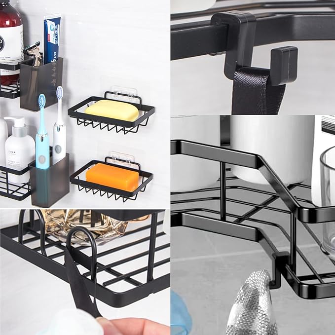 Shower Caddy, Adhesive Bathroom Organizer for Bathroom Storage & Home Decor & Kitchen,No Drilling, Rustproof Stainless Steel Shower Shelves Rack for Inside (6 unit)