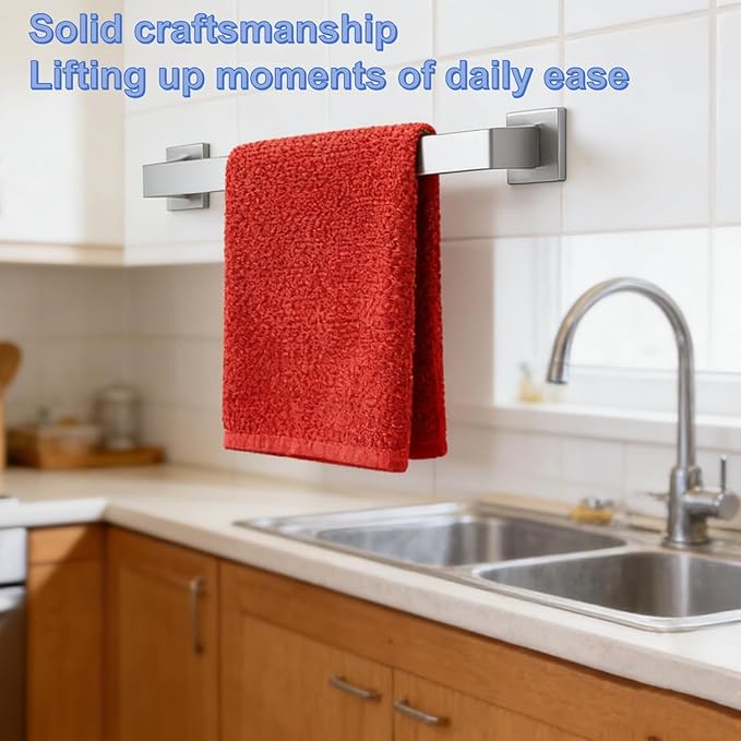 16 Inch Bathroom Towel Bar SUS304 Stainless Steel Brushed Nickel Towel Holder Wall Mounted Heavy Duty Towel Rack Bathroom Towel Rod Modern Square Base Design (1, Brushed Nickel, 16 Inch)