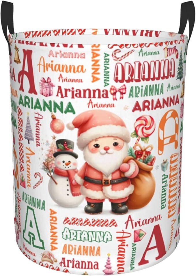 Personalized Santa Laundry Basket For Baby Kids Boys Girls Adult Custom Hamper Basket With Name For Bathroom Bedrooms Collapsible Baby Laundry Basket, Dirty Clothes Hamper With Handles