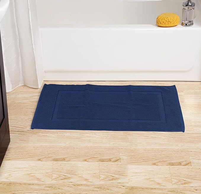 Utopia Towels Cotton Banded Rug, Bath Mats, Not a Bathroom Rug, 21 by 34 Inches, 100% Ring Spun Cotton, Highly Absorbent Shower Bathroom Floor Mat, Navy, 2 Pack