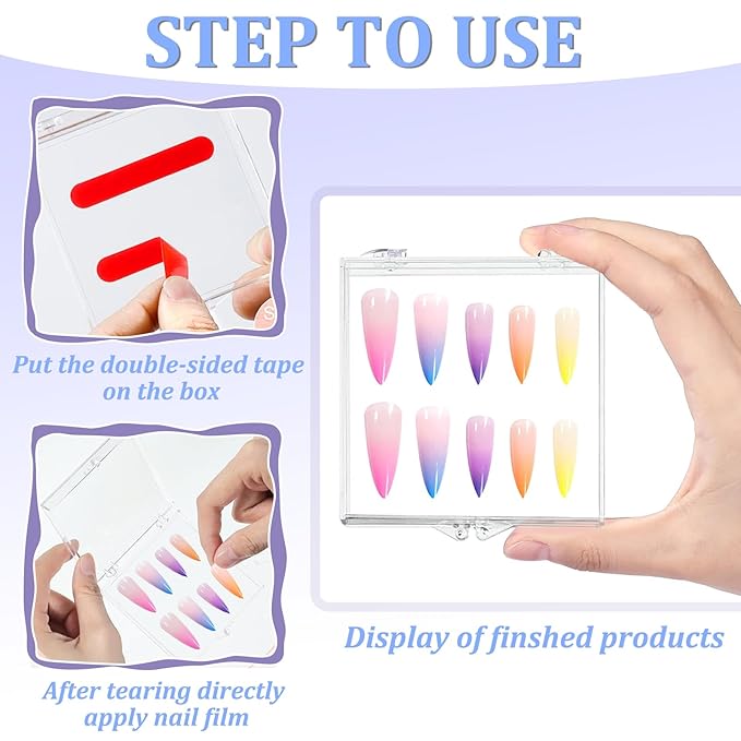 30 Sets Press on Nail Box Nail Display Case Artificial Nail Display Storage Box with 60 Pcs Adhesive Double Sided Tape Press On Nail Packaging for Nail Salon (Clear, 2.76 x 2.76 inch)
