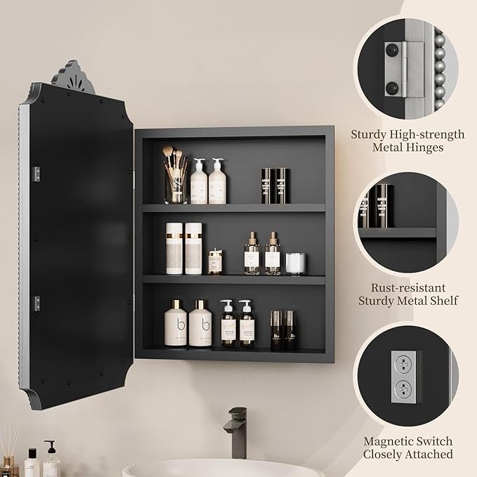 16x24 Inch Medicine Cabinets for Bathroom, Recessed or Surface Mount Medicine Cabinet Mirror，Medicine Cabinet Mirror with Storage, All-Metal Frame, Sturdy & Heavy Shelves, Easy Assembly(Silver)