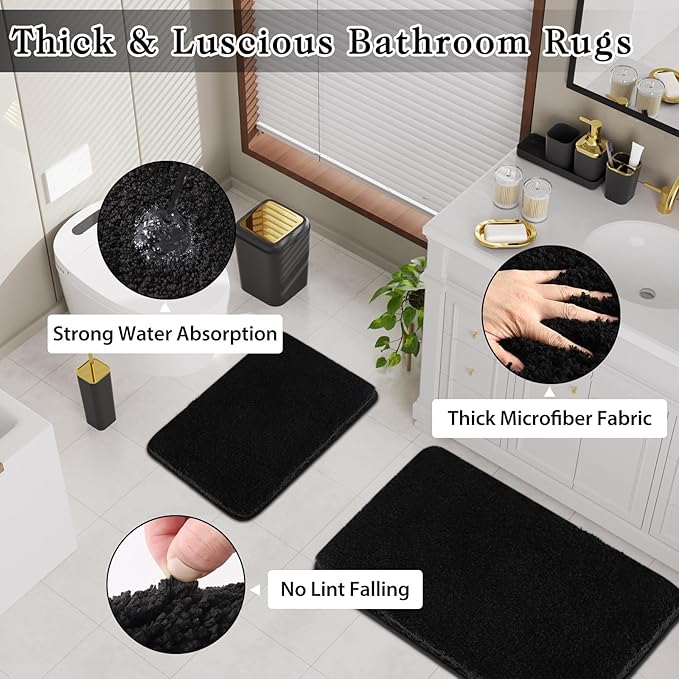 XLHOMO Bathroom Set - Black Bathroom Accessories Set, Bathroom Sets with Shower Curtain and Rugs, 24PC Shower Curtain Set with Hooks, Soap Dispenser, Soap Dish, Toilet Brush Holder and Trash Can