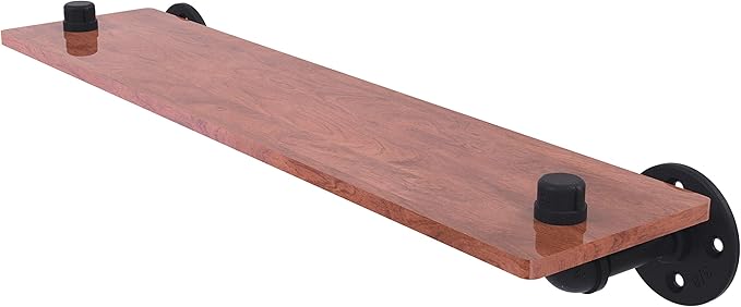 Allied Brass P-450-22-WS Pipeline Collection 22 Inch Ironwood Wood Shelf, 22", Matte Black