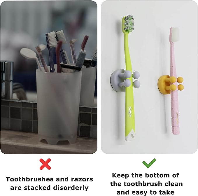4 pcs Silicone Toothbrush Holder Multi-Function Hook Waterproof self Adhesive Single Toothbrush Hook Plug Holder for Wall for Hanging Bathroom Kitchen Living Room Office