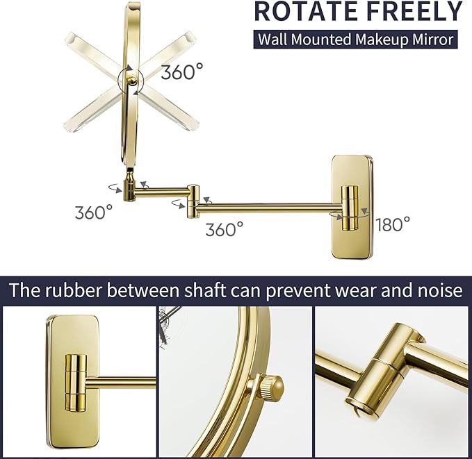 Nicesail Makeup Mirror, Wall Mounted 7X Magnifying Mirror Vanity Mirror for Bathroom, Extendable Swivel, Brass and 304 Stainless Steel Material for Hotel or Home, Shiny Gold Finish (8 Inch, 7X)