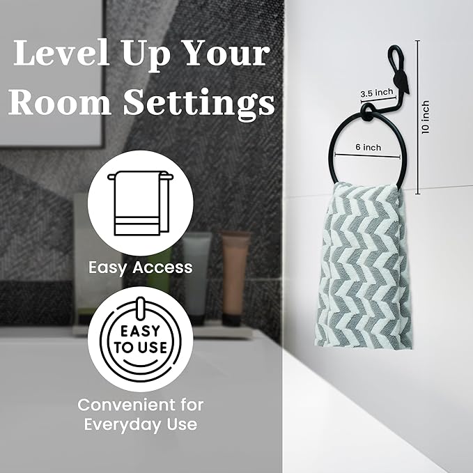 The Metal Magician Round Hand Towel Holder for Bathroom Wall - Kitchen Towel Ring - Aesthetic Design & Heavy Duty Durability - (Leaf-Shaped Wall Mount) - (Black)