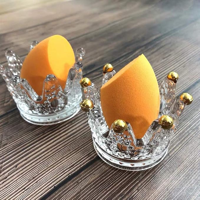 Lemonadeus Beauty Blender Holder Makeup Sponge Holder Crown Glassware Stand Storage Powder Puff Display Stand???2 Pack??? (2 Crystal clear)