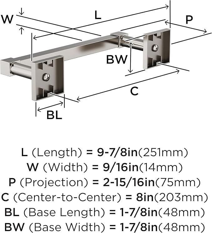 Amerock Appoint Polished Nickel 8 inch (203mm) Towel Bar, BH36075PN