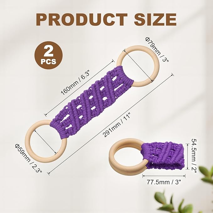 uxcell 2Pcs Kitchen Dish Towel Holder, 11"x3" Crochet Towel Ring with Hanging Loop for Cabinet House Oven Stove Door, Dark Purple