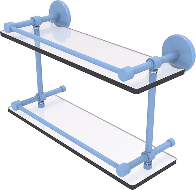 Allied Brass Prestige Skyline Collection Tempered Double Glass Shelf with Gallery Rail Flat Troll Blue 16 Inch