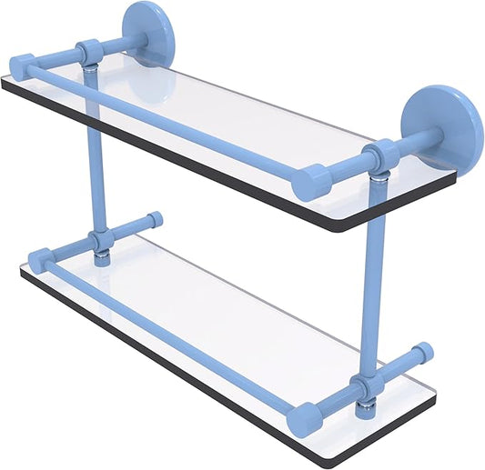 Allied Brass Prestige Skyline Collection Tempered Double Glass Shelf with Gallery Rail Flat Troll Blue 16 Inch