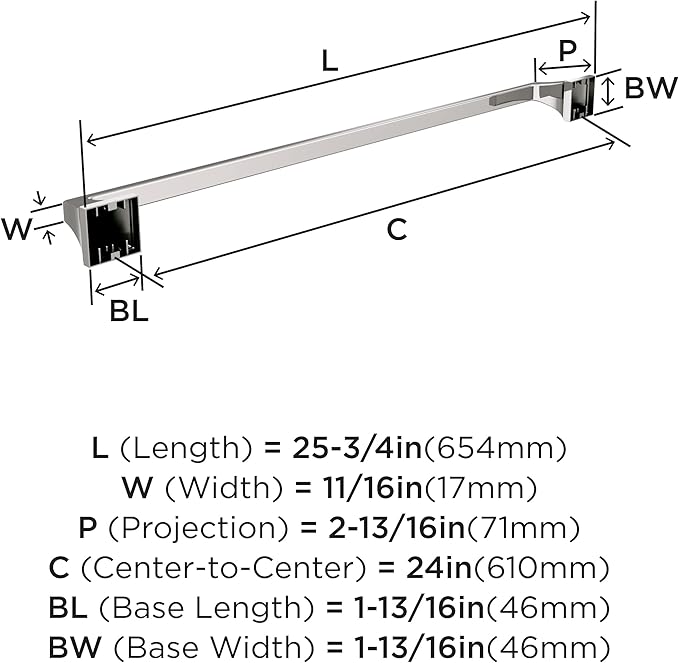 Amerock Mulholland Polished Nickel 24 inch (610mm) Towel Bar, BH36024PN