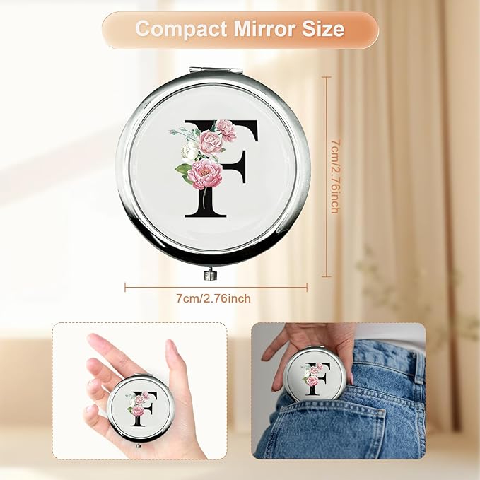 JEKUGOT Monogram Compact Mirror, Personalized Gifts for Women and Girls, Small Pocket Mirror, Personalized Compact Mirrors for Girls, Sister, Wife, Mothers, Birthday Gifts - F