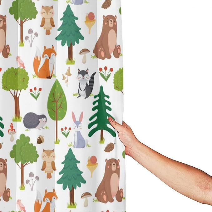 Kids Baby Woodland Shower Curtain Animals Cartoon Girls Children's Cute Cartoon Funny Colorful Weeds Plants Fox Waterproof Fabric Bathroom Decor 72x84 Inches(183x214cm), Style-12