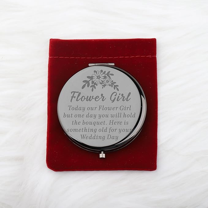 WUSUANED Flowers Girl Makeup Mirror Proposal Gifts Wedding Party Gifts Bridesmaid Mirror Mother of The Bride Gift (Flowers Girl Mirror Black)