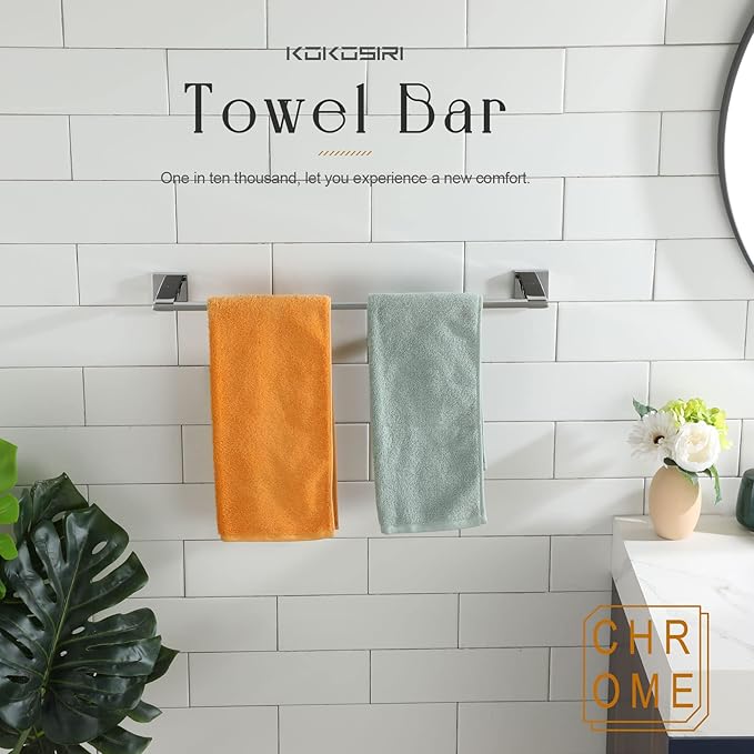 KOKOSIRI 20 Inch Bath Towel Bars Bathroom Towel Racks Towel Holder Towel Rods Kitchen Towel Hanger Bathroom Accessories Stainless Steel Wall Mounted Polished Chrome B4006CH-L20