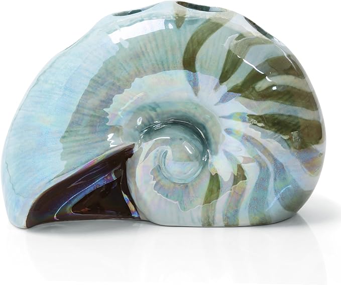 Ocean Conch Sea Shell Ceramic Bathroom Accessories Set of 4,1 Gargle Cups 1 Toothbrush Holders 1 Soap Dishes 1 Soap Dispenser (Green)