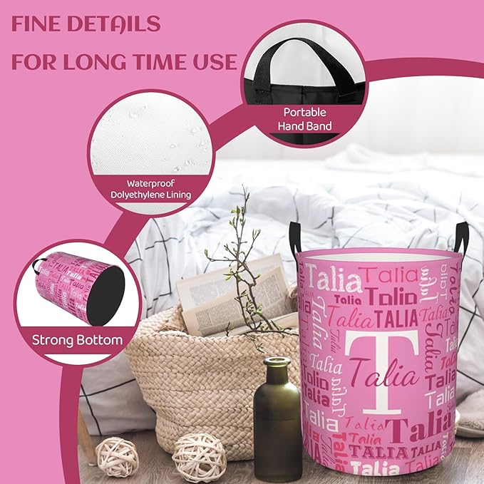 Custom Name Laundry Hamper, Personalized Laundry Baskets with Name for Boys Girls Women Men, Customized Collapsible Dirty Clothes Hamper with Handles Storage Gifts for Bathroom Bedroom Living Room