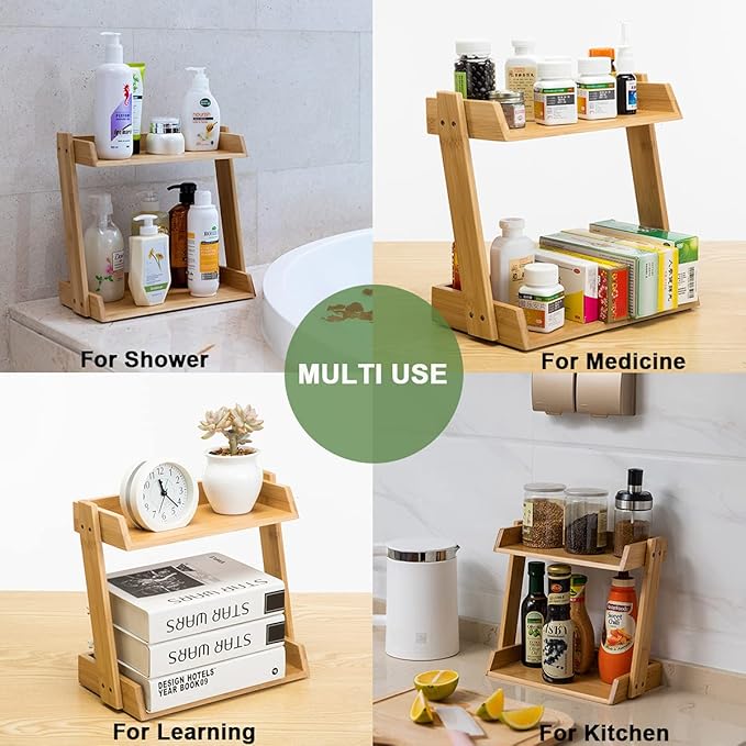 Organizer Vanity Dresser Bathroom Counter Organizer for Skincare Perfume Beauty Cosmetic, Bamboo