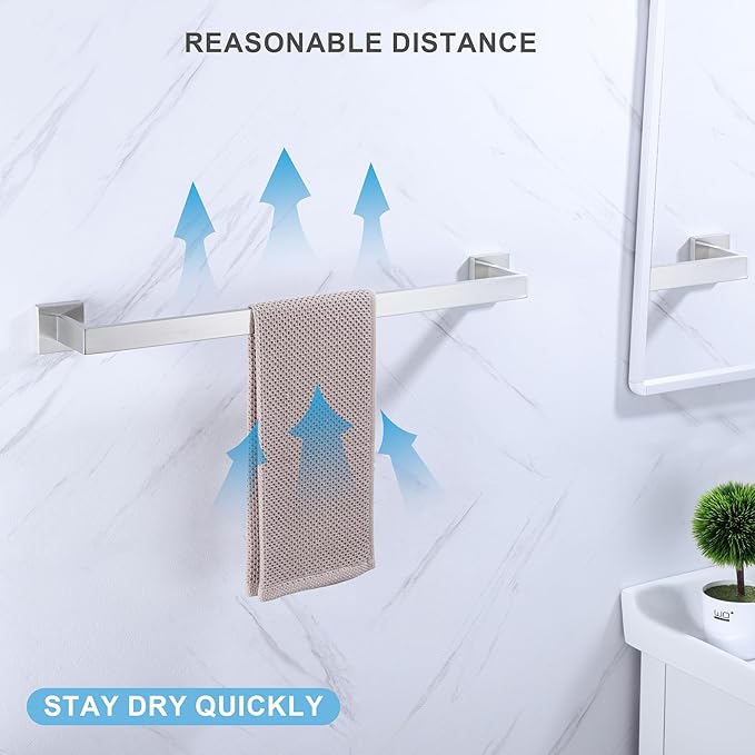 LANC 24 Inche Bath Towel Bars 2 Pack Brushed Nickel Bathroom Towel Rail Square Towel Racks Kitchen Towel Holders Stainless Steel Wall Mount Towel Hanger Towel Rods,A8804-6BN