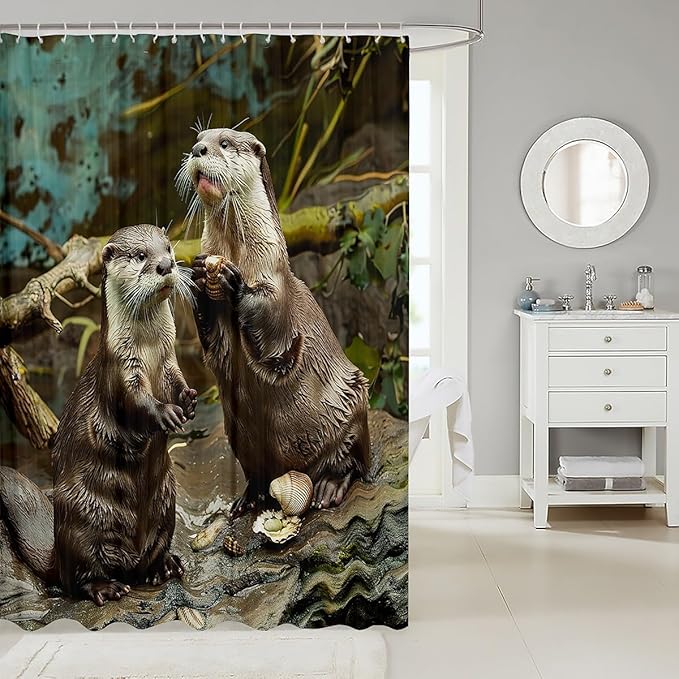 Feelyou Kids Bathroom Shower Curtain Set Cute Otter Print Shower Curtain for Boys Girls Zoo Animal Pattern Bath Curtain Lovely Wildlife Decor Waterproof Curtain 72"x84"