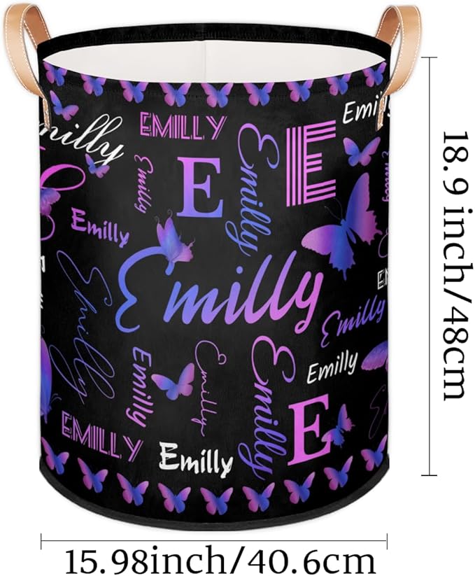 Custom Purple Butterfly Laundry Hamper, Personalized Laundry Baskets with Handles Dirty Clothes Hamper Storage Basket
