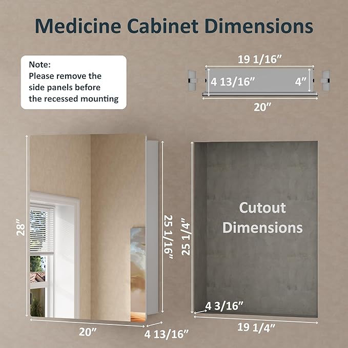 20x28 Inch Medicine Cabinet with Mirror, Recessed or Surface Mounted Bathroom Cabinets for Storage, 2 Fully Adjustable Tempered Glass Shelves, Soft-close DTC Hinges, HD Reflection Mirror Door, Silver