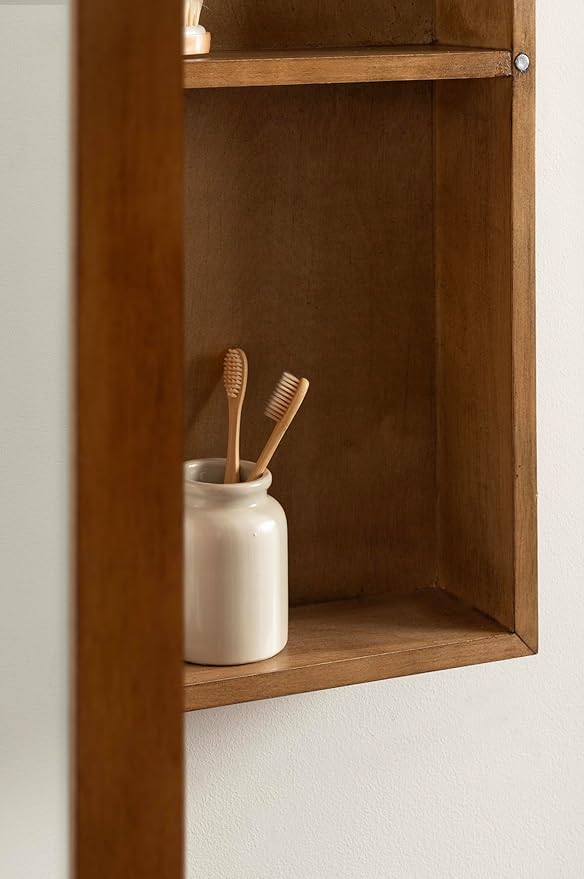 Kate and Laurel Hatherleigh Modern Arched Bathroom Cabinet with Mirror, 20 x 6 x 30, Rustic Brown, Decorative Wooden Bathroom Mirror with Storage for Bath Medicine Cabinet or Over-The-Toilet Storage
