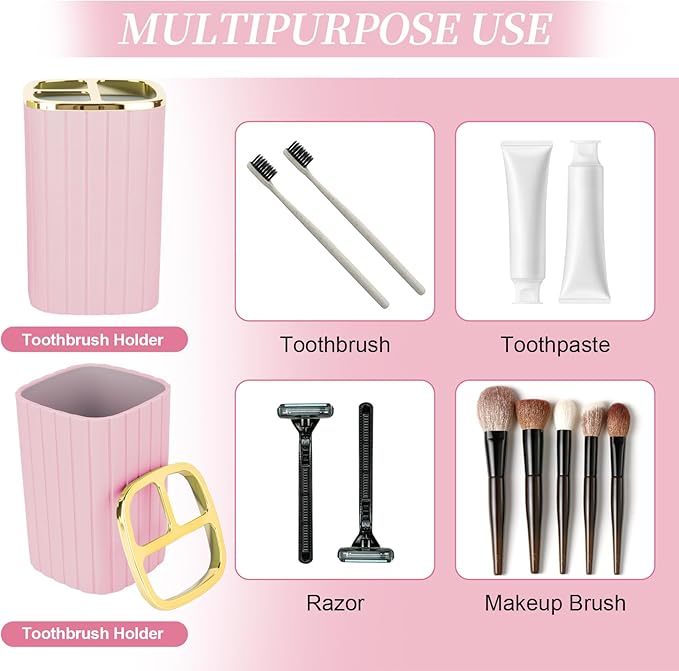 2PCS Bathroom Accessories Set, Pink Bathroom Accessories Include Soap Dispenser and Toothbrush Holder for Boho Bathroom Decor
