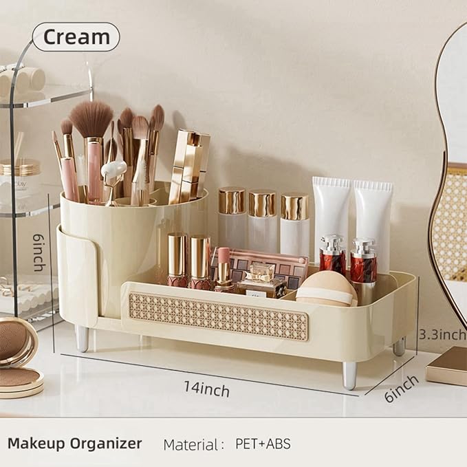 Roating Makeup Caddy Organizer for Vanity, Large Capacity Cosmetic Display Case, Clear Acrylic Countertop Beauty Storage Holder for Skincare, Brush Eyeliner Lipstick, Counter Table, Cream