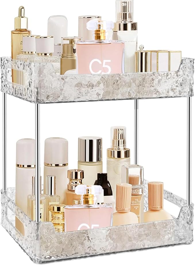 Bathroom Counter Organizer, Makeup Perfume Organizer Storage for Coutertop Bathroom Vanity Sink Desk Office Kitchen Tool (Crystal Clear, 2-Tier)