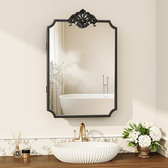 16x24 Inch Medicine Cabinets for Bathroom,Recessed or Surface Mount Medicine Cabinet, Medicine Cabinet Mirror with Storage, All-Metal Frame, Sturdy & Heavy Shelves, Easy Assembly, Black