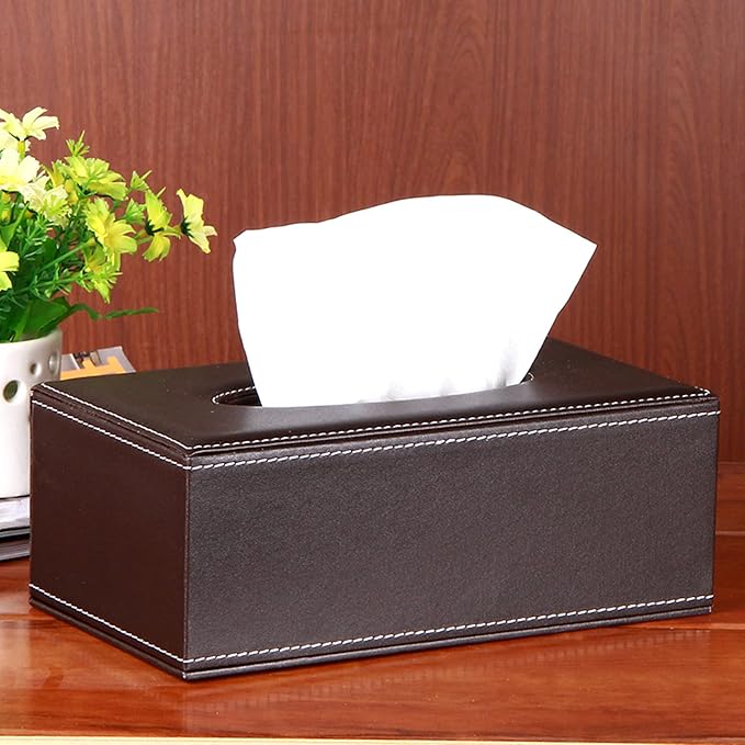 High-end Fashion Pu Leather Tissue Box Holder Business Black,Rectangular Tissue Box Cover,Napkin Holder Drawer Paper Dispenser,Home Office car Tissue Holder with Magnetic Bottom (Brown)