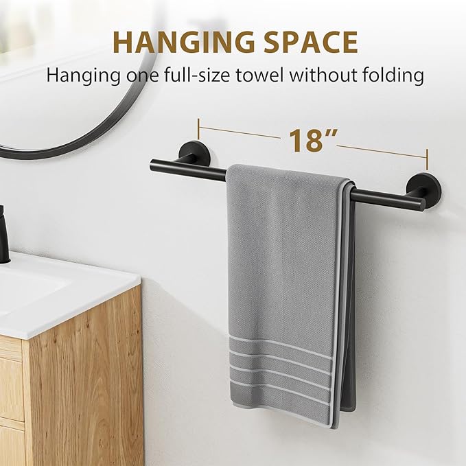 Luxbaro 2 Pack 18 Inch Matte Black Towel Bar, Thicken Towel Rack for Bathroom Wall, SUS304 Stainless Steel Towel Rod, Modern Home Decor (Total Length 20-Inch)