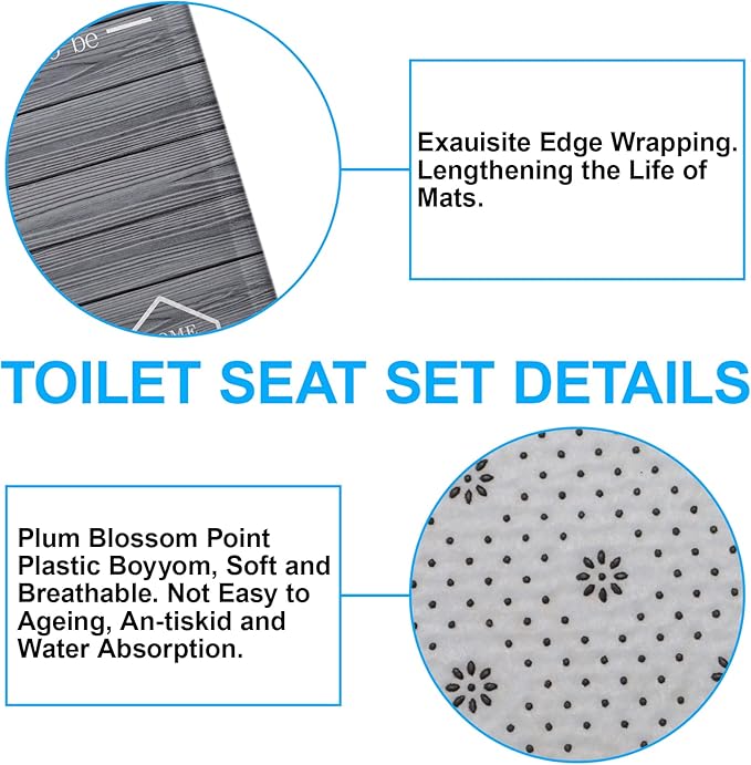 juwute 4Pcs Family Shower Curtain Sets with Non-Slip Rugs, Toilet Lid Cover and Bath Mat, Grey Home Bathroom Decor Set Accessories Waterproof Shower Curtains with 12 Hooks, 72 x 72 Inch