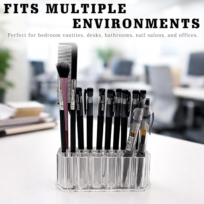 Clear Acrylic Eyeliner & Lip Liner Organizer Holder ?€? 26-Slot Makeup Pencil Storage with Compact Design for Vanity and Professional Use