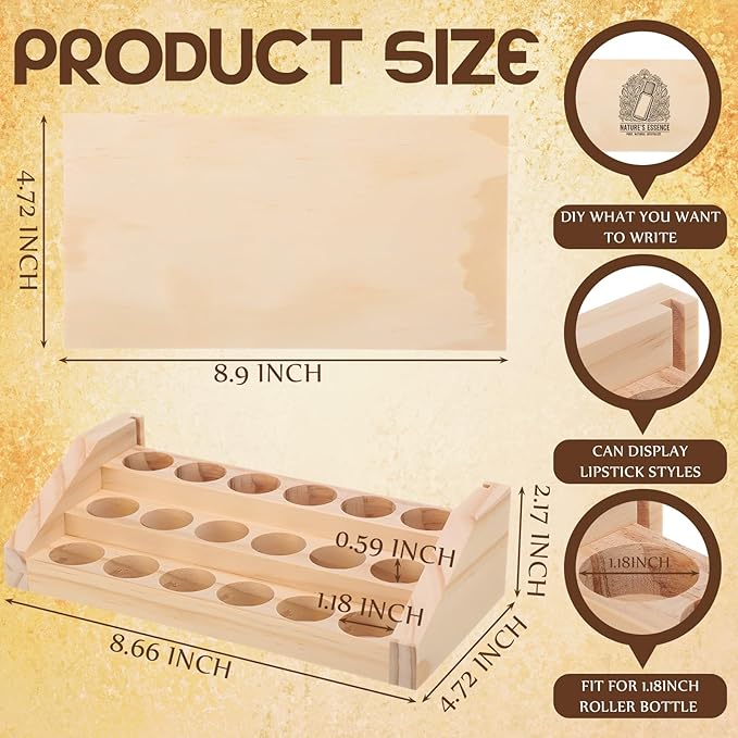 AceOrbit 3 Tier Wooden Essential Oil Organizer with Detachable DIY Board 5-20ml 18 Slots Essential Oils Racks Display Stand Roller Bottle Display Tabletop Storage for Nail Polish Fragrance Container