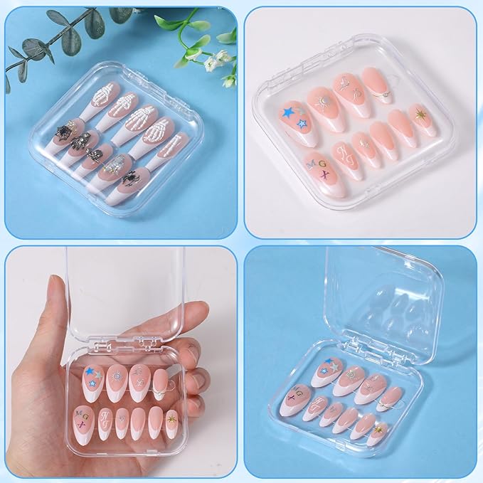 48 PCS Press on Nail Storage Box with 216 PCS Adhesive Double Sided Tape, Nail Packaging for Press Ons Presses on Nails Container Acrylic Nails Display Box for Fake Nailes Storage Display Art Business