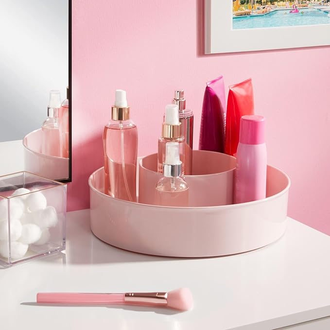 mDesign Plastic Lazy Susan Round Turntable Storage Tray - Rotating Organizer for Makeup, Cosmetics, Nail Polish, Vitamins, Shaving Kits, Hair Spray, Medical Supplies, First Aid - Light Pink/Blush