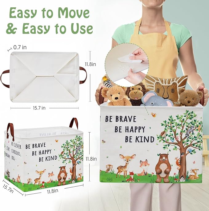 Woodland Nursery Decor Baby Shower Basket , Bear Baby Laundry Basket , Jungle Animal Baby Hamper Fox Rabbit Storage Bin Toy Bin Cute Collapsible Clothes Book Organizer Box